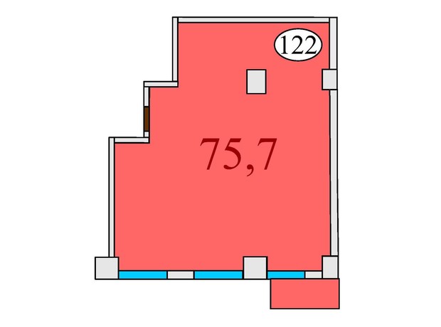 ЖК Баку: планування 2-кімнатної квартири 75.7 м²