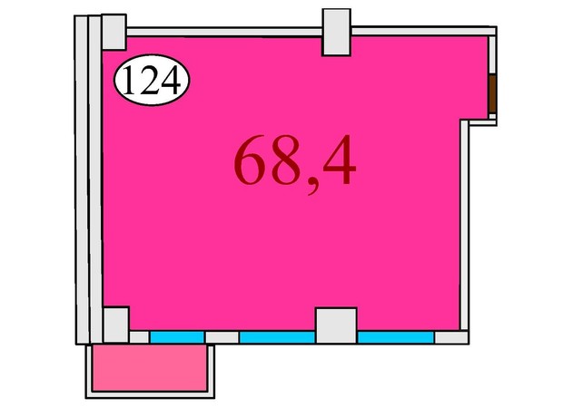 ЖК Баку: планування 1-кімнатної квартири 68.4 м²