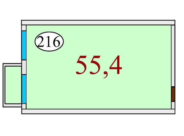 ЖК Баку: планировка 1-комнатной квартиры 55.4 м²