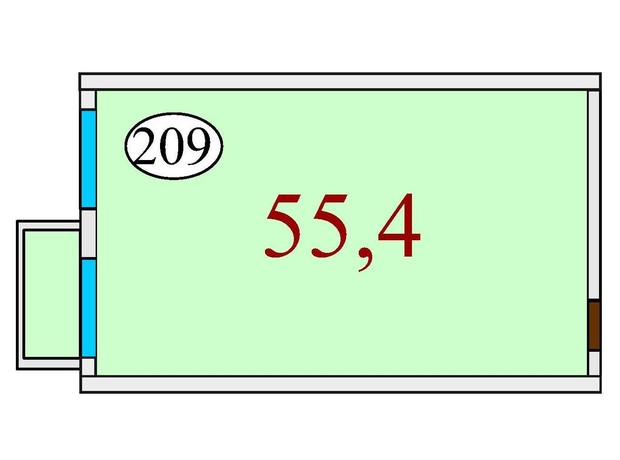 ЖК Баку: планировка 1-комнатной квартиры 55.4 м²