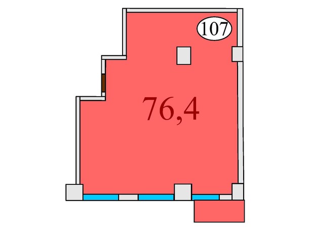 ЖК Баку: планировка 2-комнатной квартиры 76.4 м²