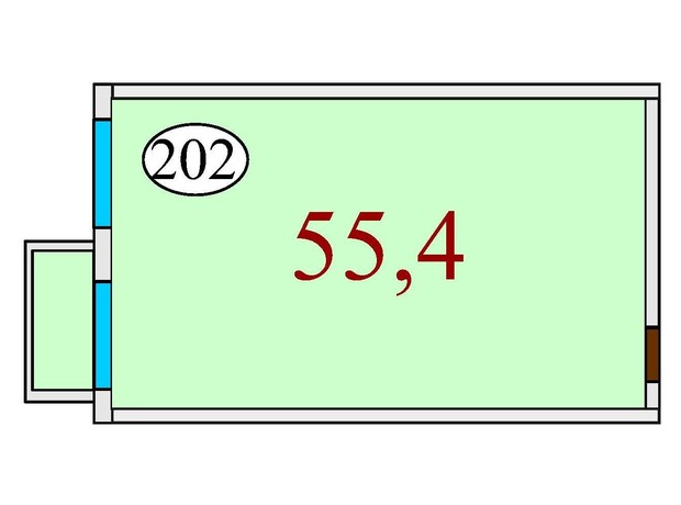 ЖК Баку: планировка 1-комнатной квартиры 55.4 м²