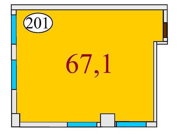 ЖК Баку: планування 2-кімнатної квартири 67.1 м²