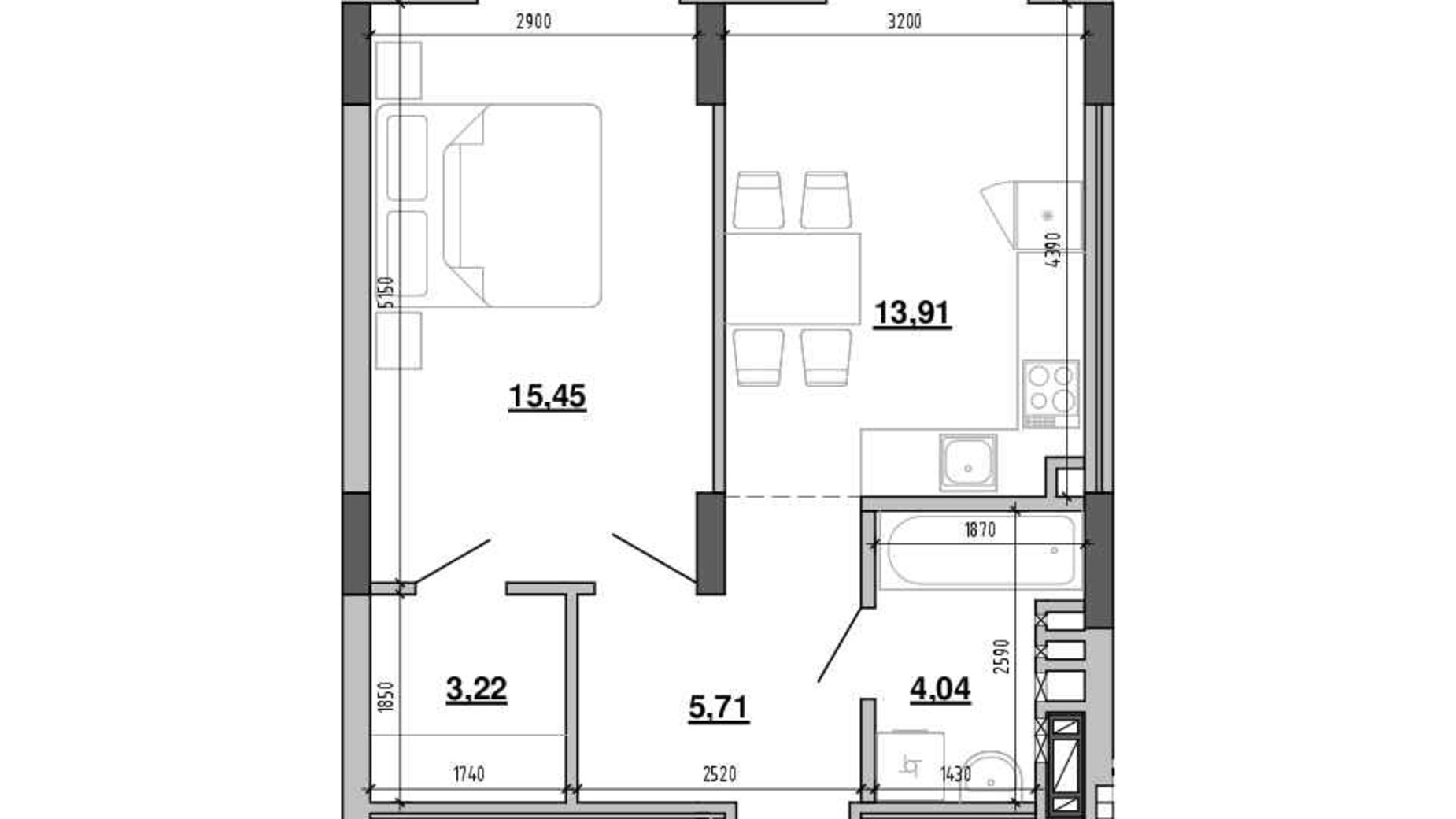 Планировка 1-комнатной квартиры в ЖК Містечко Підзамче 42.33 м², фото 625346