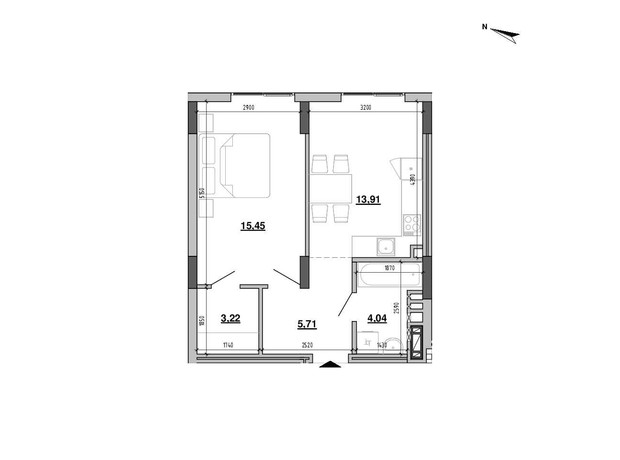 ЖК Містечко Підзамче: планування 1-кімнатної квартири 42.33 м²