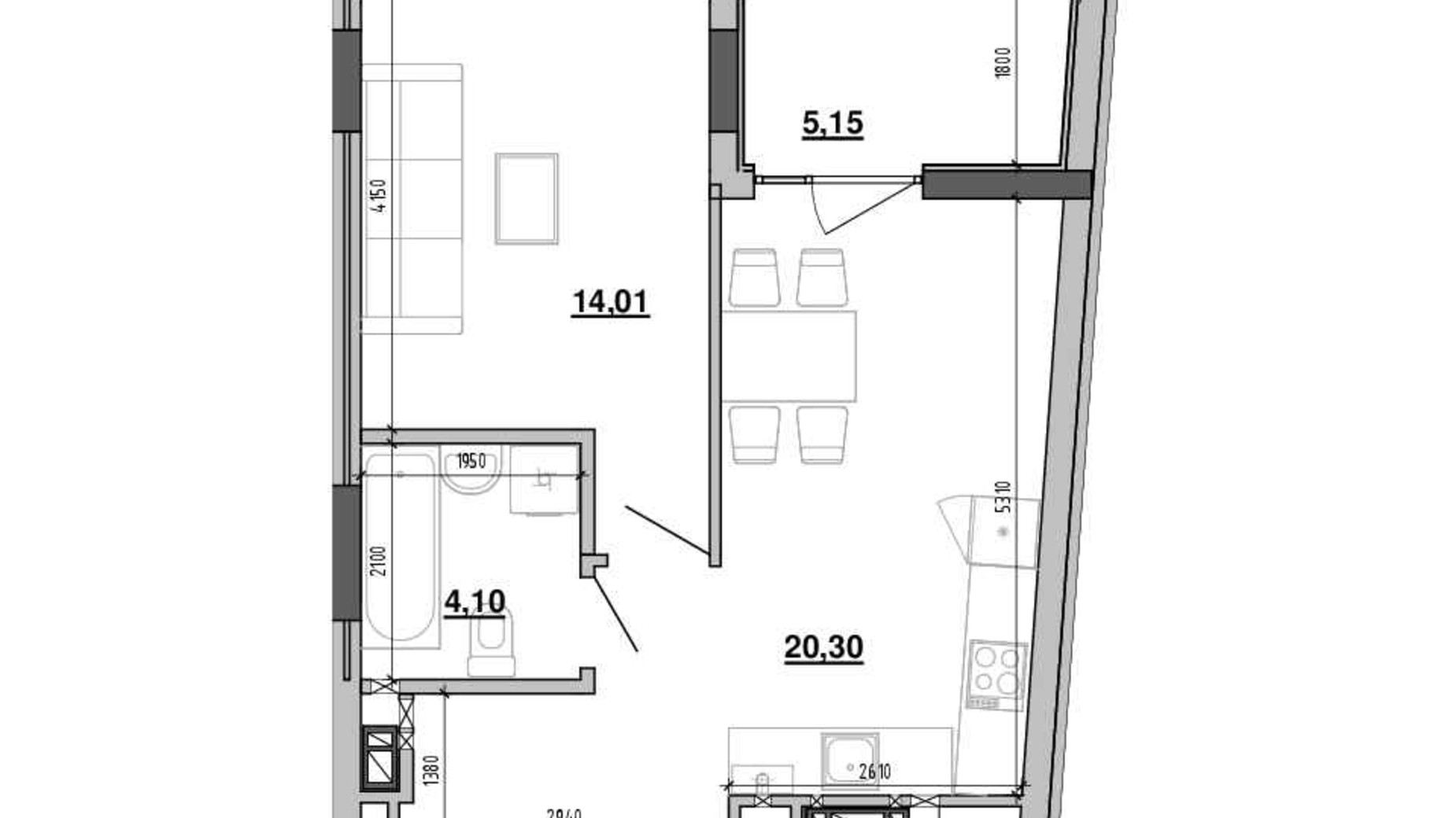 Планировка 1-комнатной квартиры в ЖК Містечко Підзамче 43.55 м², фото 625347