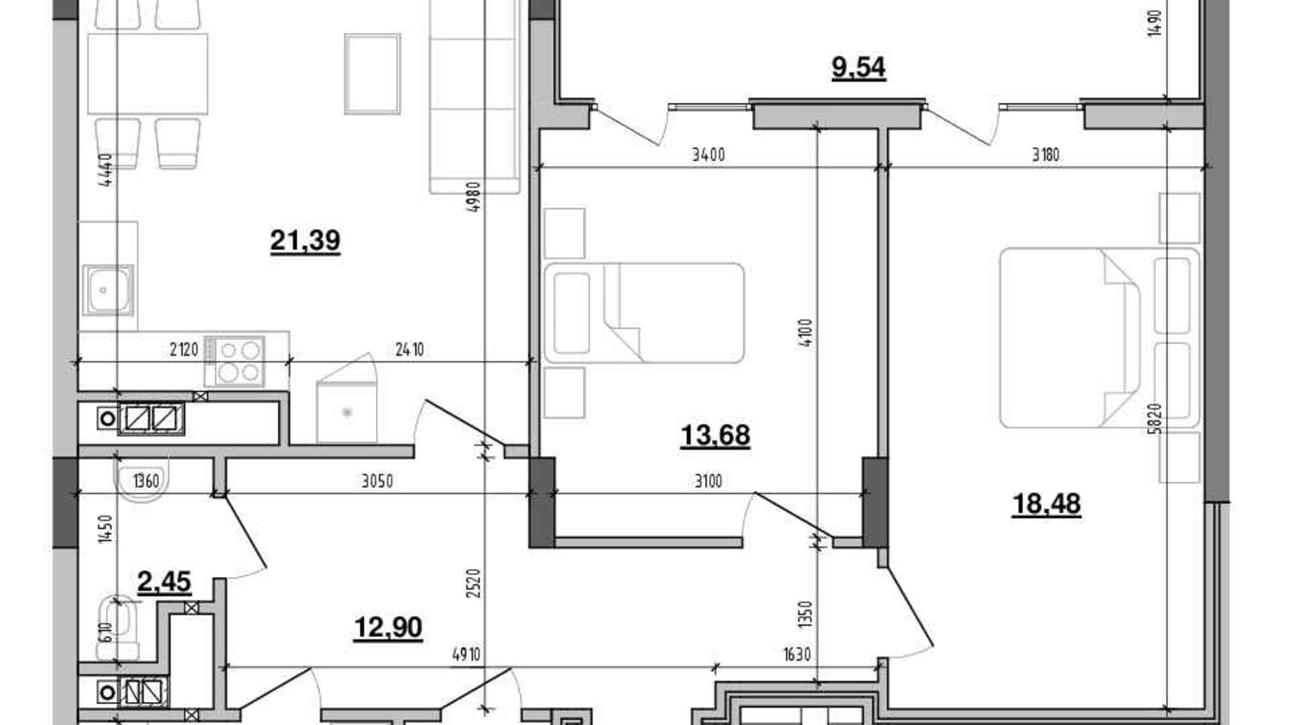 Планировка 2-комнатной квартиры в ЖК Містечко Підзамче 88.4 м², фото 625349