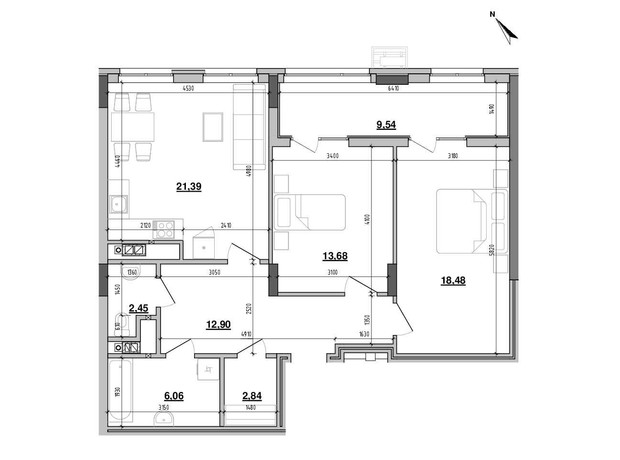 ЖК Містечко Підзамче: планировка 2-комнатной квартиры 88.4 м²