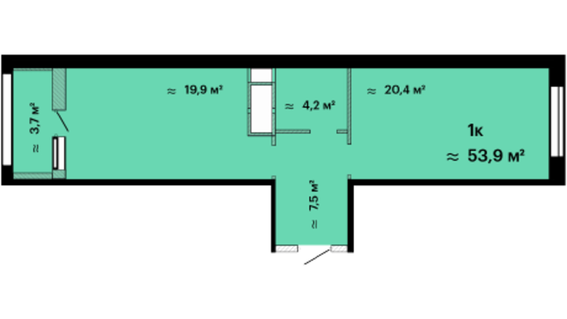 Планировка 1-комнатной квартиры в ЖК Скай Сити 53.9 м², фото 625545