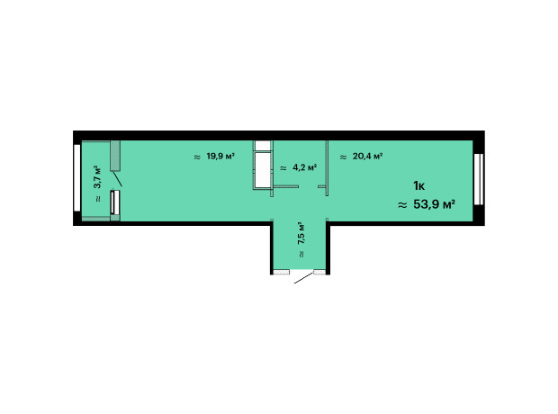 ЖК Скай Сити: планировка 1-комнатной квартиры 53.9 м²