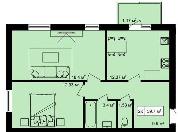 ЖК на Шпитальній: планування 2-кімнатної квартири 68.5 м²