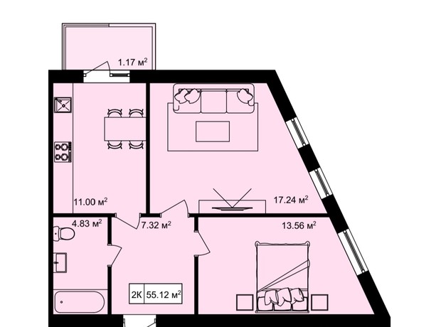 ЖК на Шпитальній: планировка 2-комнатной квартиры 64.2 м²