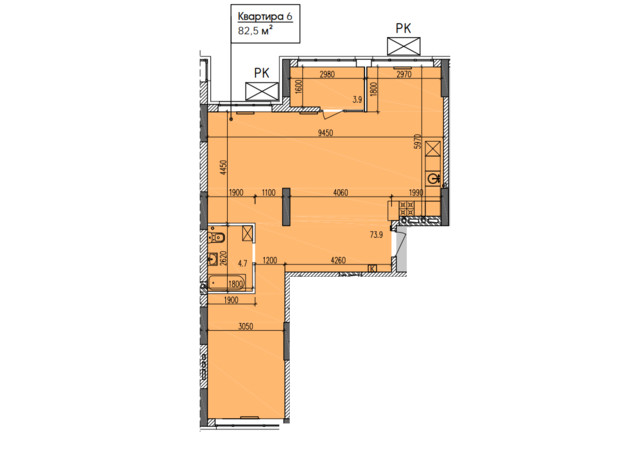 ЖК Затишний-2: планування 3-кімнатної квартири 82.5 м²