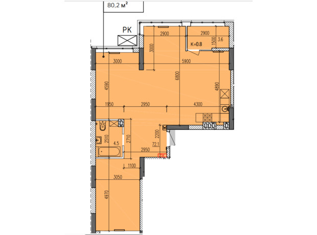 ЖК Затишний-2: планировка 3-комнатной квартиры 80.2 м²