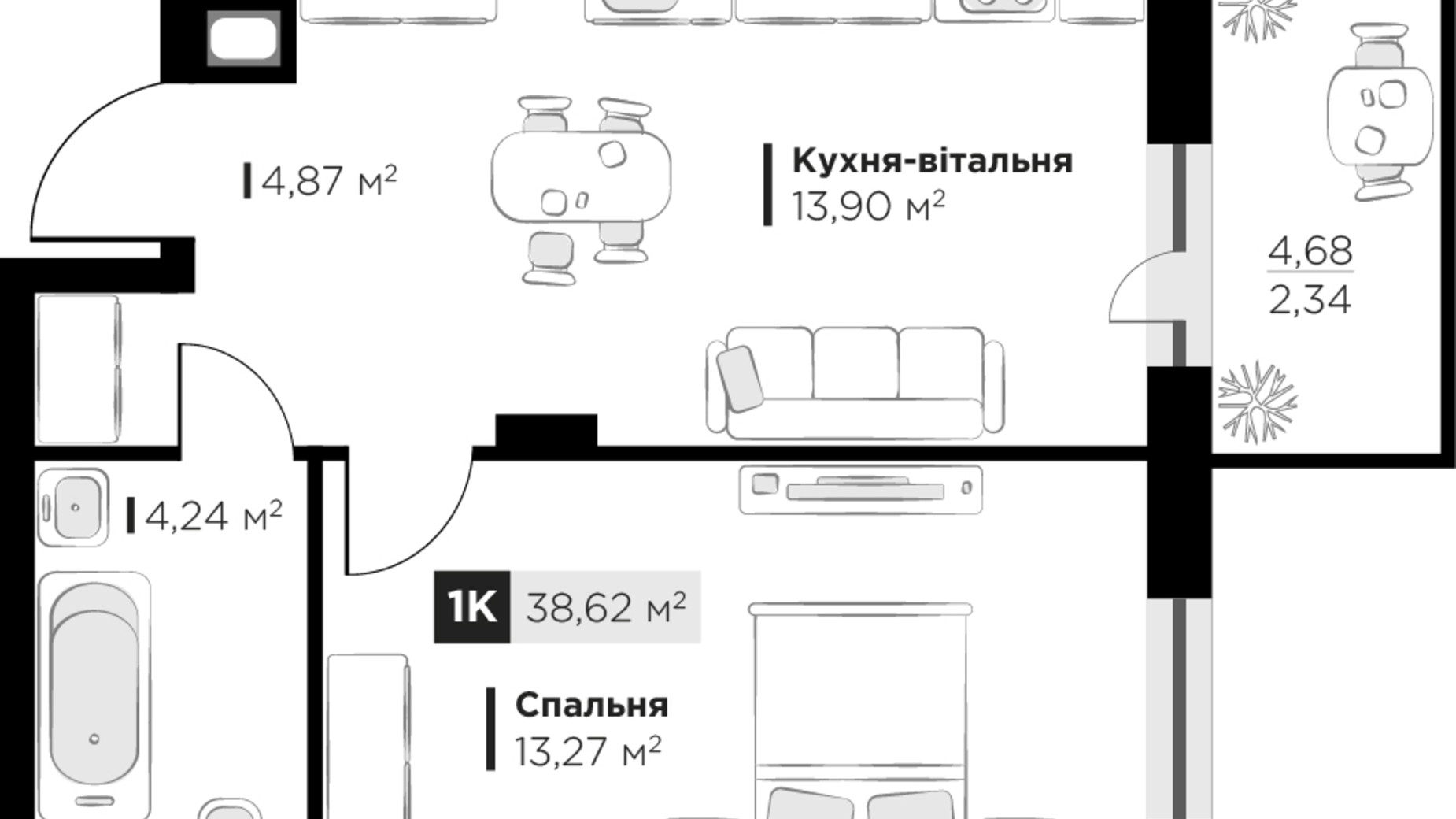 Планировка 1-комнатной квартиры в ЖК SILENT PARK 38.62 м², фото 625741