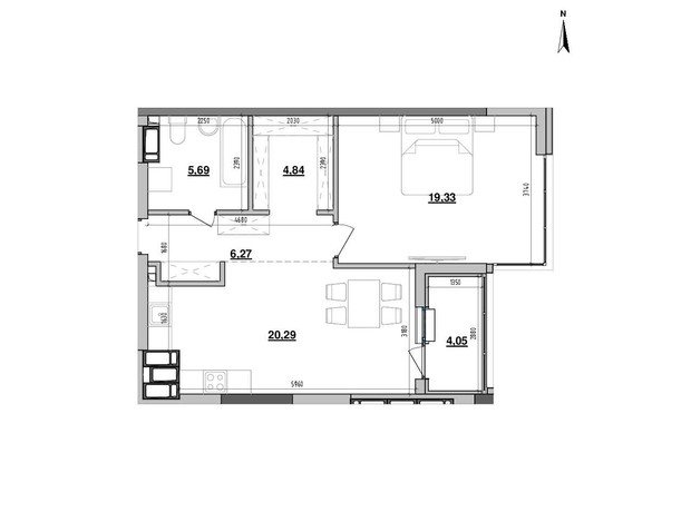 ЖК Maxima Residence: планировка 1-комнатной квартиры 60.47 м²
