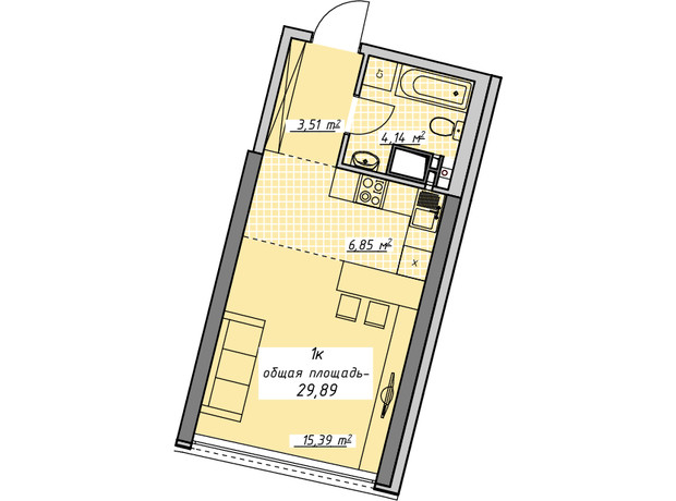 ЖК Атмосфера: планування 1-кімнатної квартири 29.89 м²