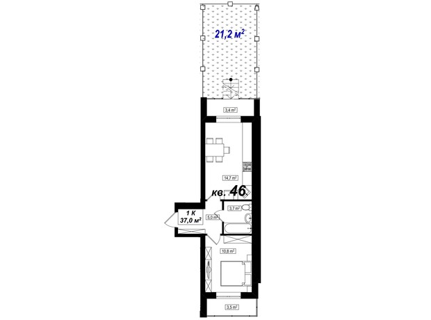 ЖК Амстердам Клубний: планування 1-кімнатної квартири 37 м²