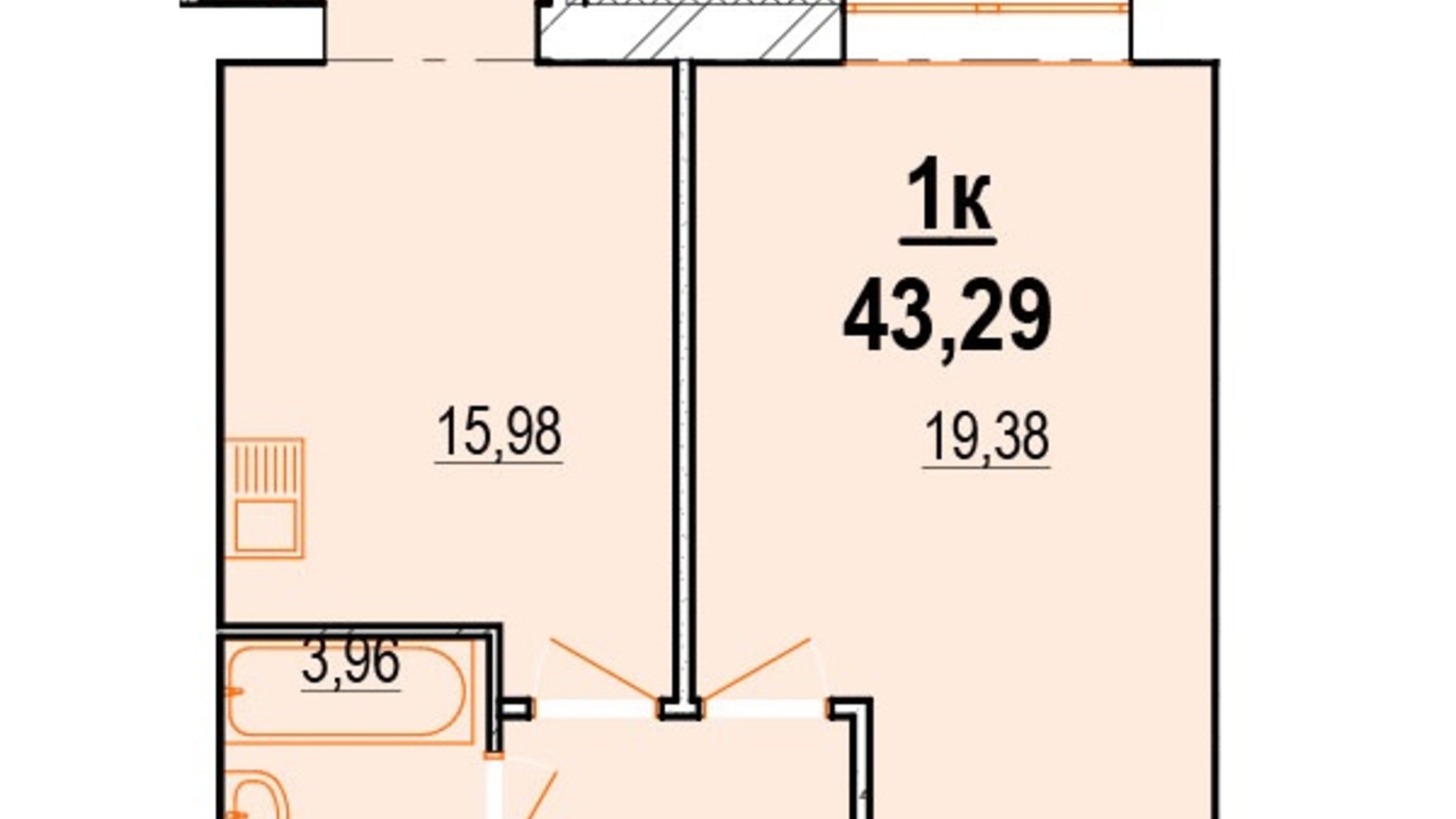 Планування 1-кімнатної квартири в ЖК Староміський 43.29 м², фото 625944