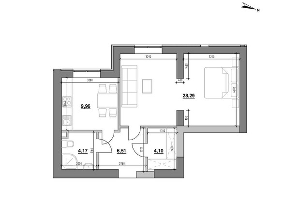 ЖК Шенген: планировка 1-комнатной квартиры 53.03 м²