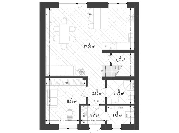 КГ Lagom: планировка 4-комнатной квартиры 132 м²