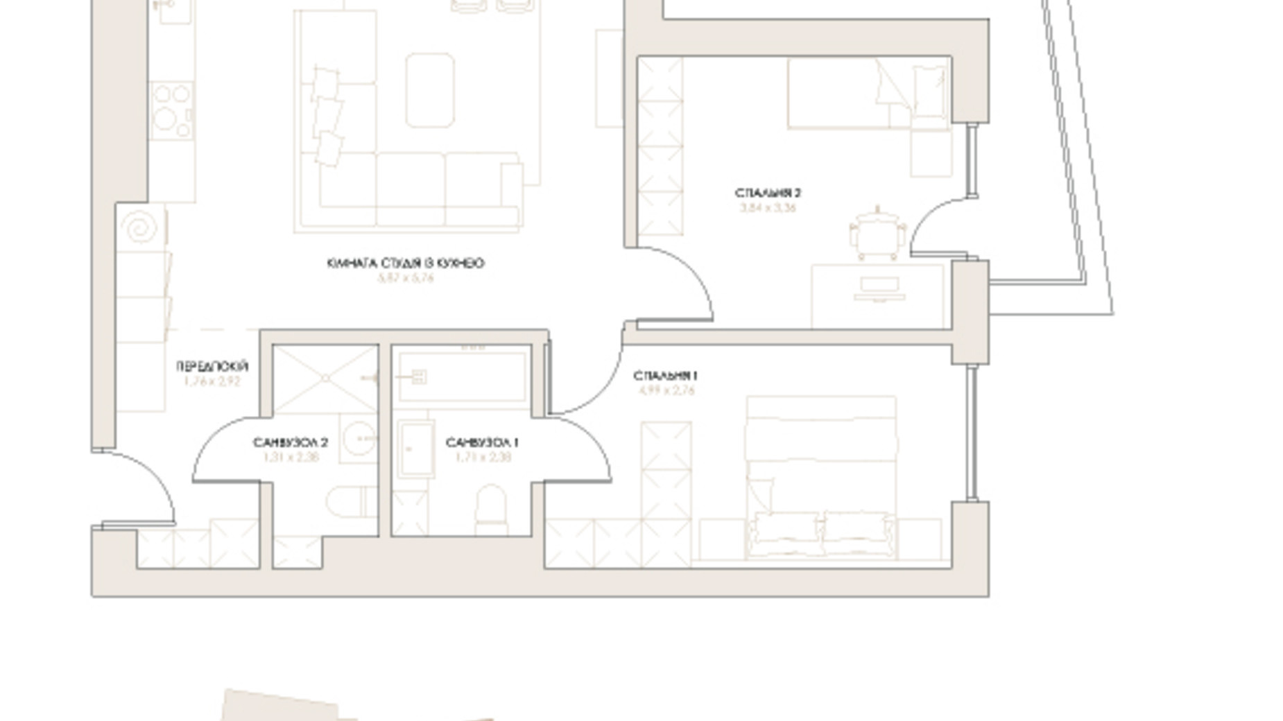 Планировка 2-комнатной квартиры в ЖК Artynov Hall 81.56 м², фото 626355