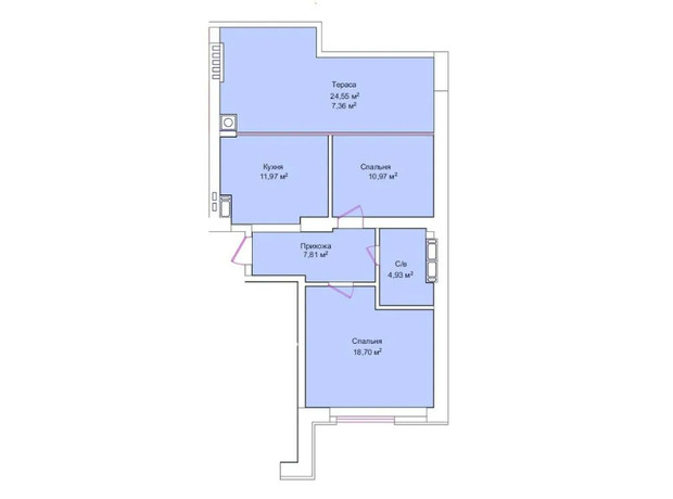 ЖК Лесная сказка: планировка 2-комнатной квартиры 61.74 м²