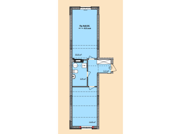 ЖК Lazur Sky: планировка 1-комнатной квартиры 49.91 м²