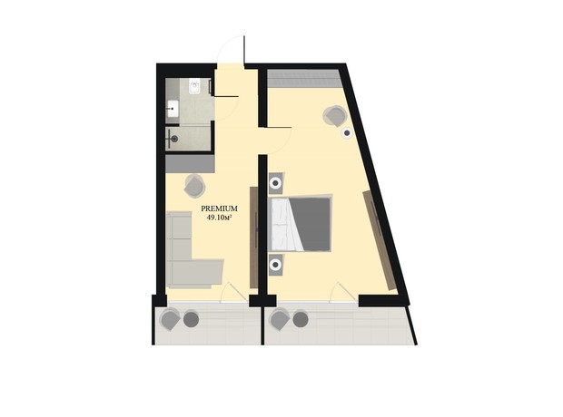 Апарт-готель Green Rest: планировка 2-комнатной квартиры 49.1 м²