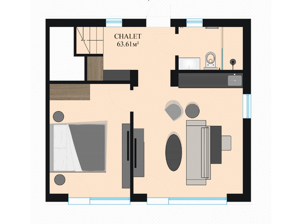 Апарт-готель Green Rest: планировка 2-комнатной квартиры 63.61 м²