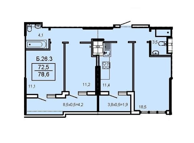 ЖК Акрополь: планировка 3-комнатной квартиры 78.6 м²