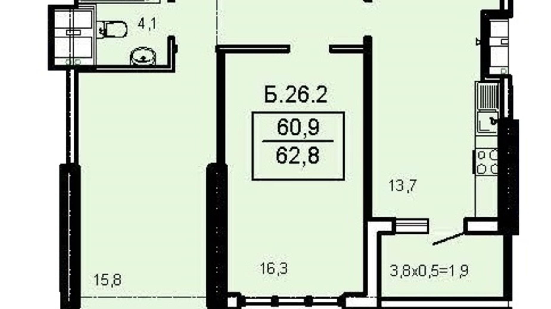 Планування 2-кімнатної квартири в ЖК Акрополь 62.8 м², фото 626958