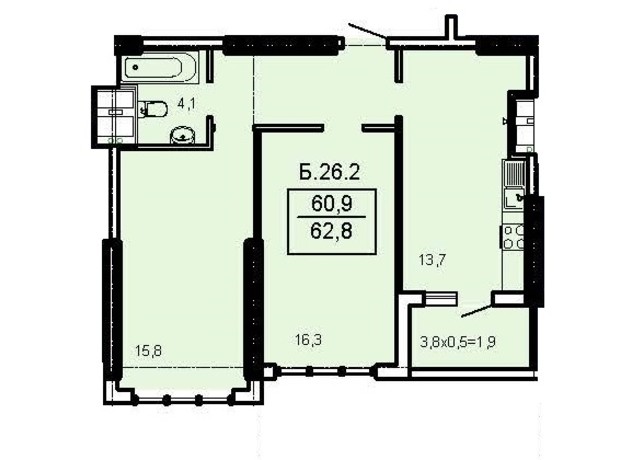 ЖК Акрополь: планування 2-кімнатної квартири 62.8 м²