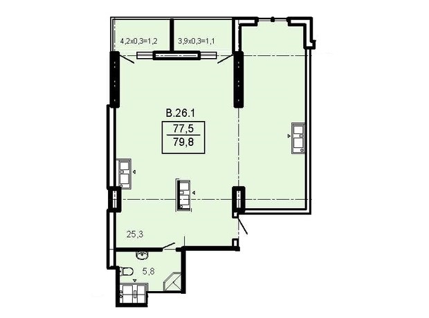 ЖК Акрополь: планировка 2-комнатной квартиры 79.8 м²