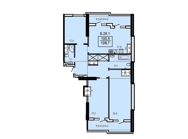 ЖК Акрополь: планування 3-кімнатної квартири 108.7 м²