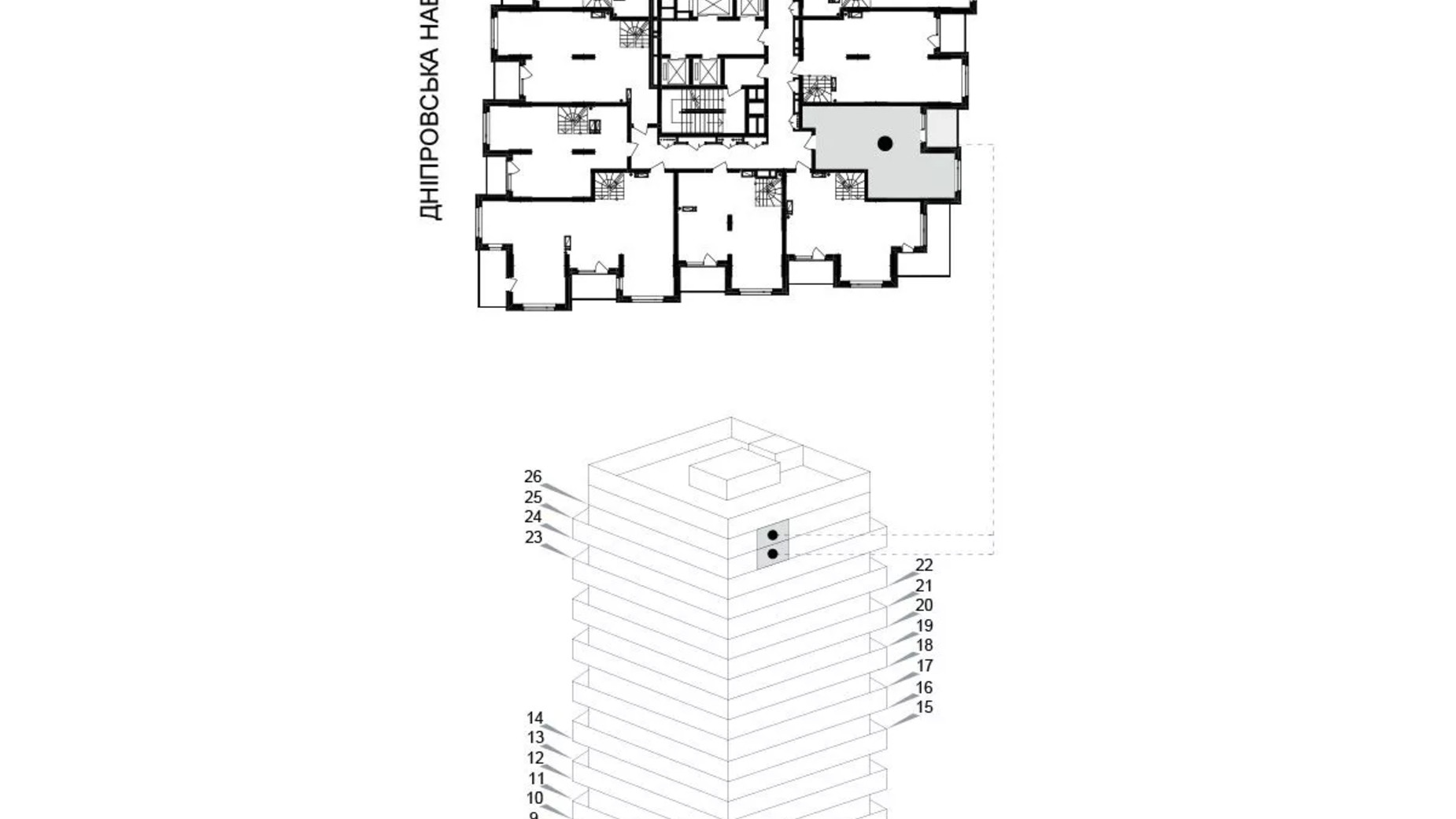 Планування багато­рівневої квартири в ЖК Kub29 75.9 м², фото 627035