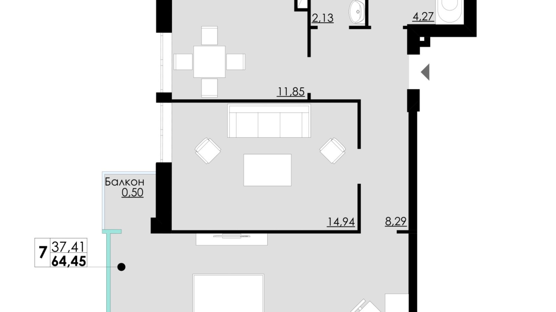 Планировка 2-комнатной квартиры в ЖК Comfort City 35.33 м², фото 627495