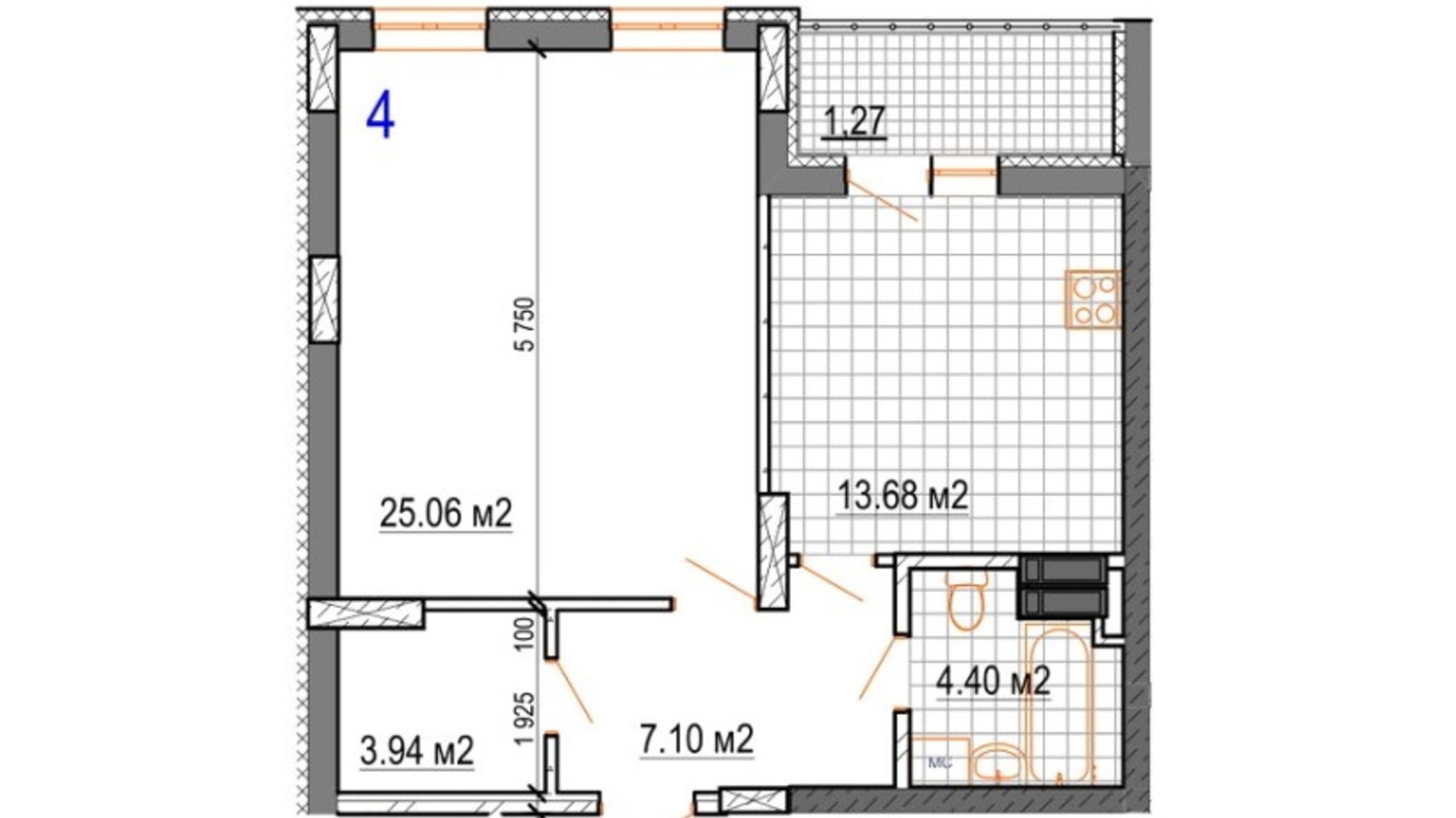 Планировка 1-комнатной квартиры в ЖК Вернисаж 55.45 м², фото 627587