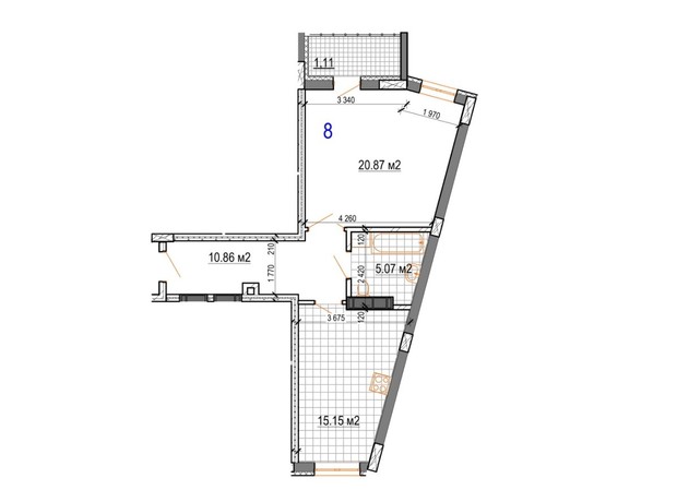 ЖК Вернисаж: планировка 1-комнатной квартиры 53.06 м²