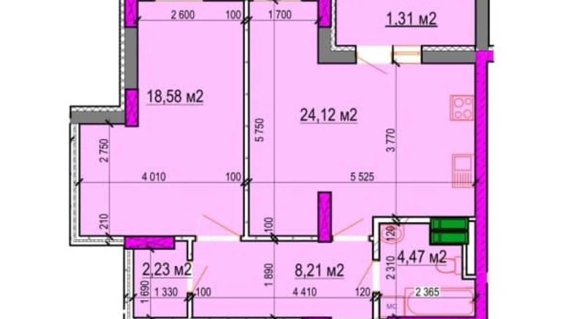 Планировка 1-комнатной квартиры в ЖК Вернисаж 58.92 м², фото 627589