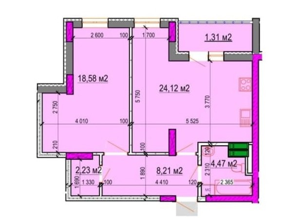 ЖК Вернісаж: планування 1-кімнатної квартири 58.92 м²