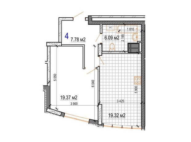 ЖК Вернисаж: планировка 1-комнатной квартиры 52.56 м²