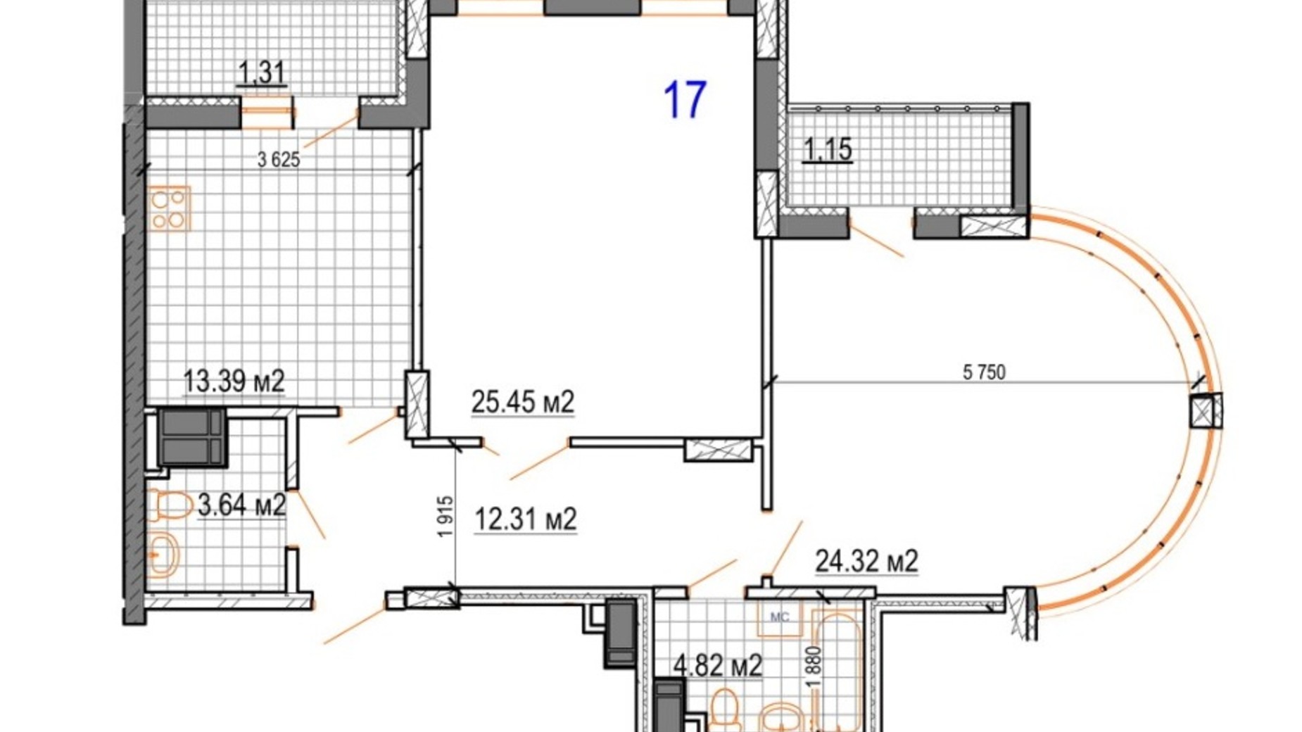 Планировка 2-комнатной квартиры в ЖК Вернисаж 86.39 м², фото 627595