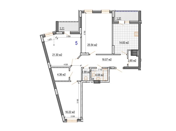 ЖК Вернисаж: планировка 3-комнатной квартиры 109.36 м²