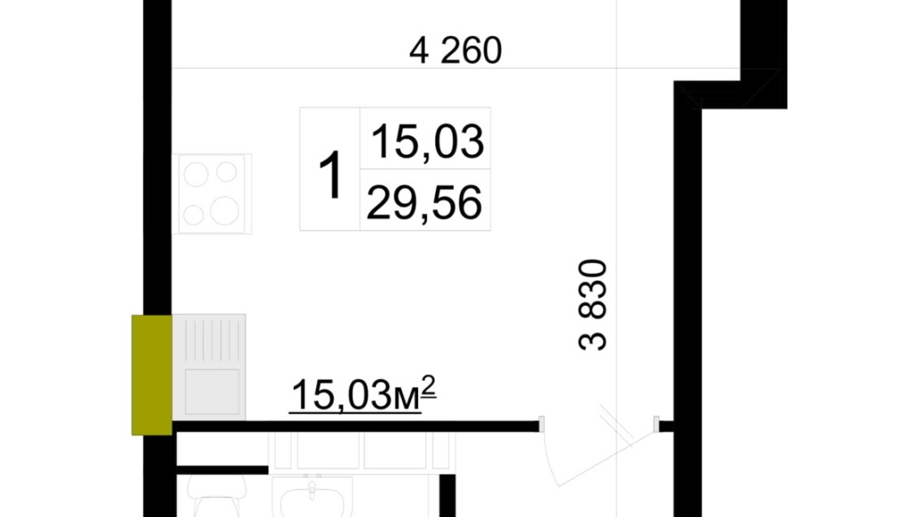 Планировка смарт квартиры в ЖК Вернисаж 29.56 м², фото 627597