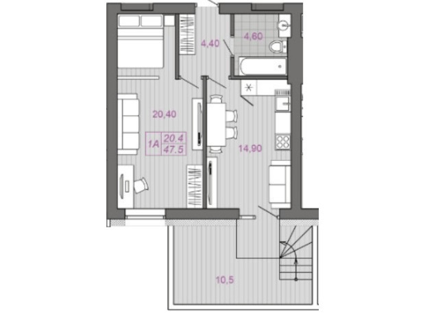 ЖК Семейная Крепость. Гордость: планировка 1-комнатной квартиры 47.5 м²