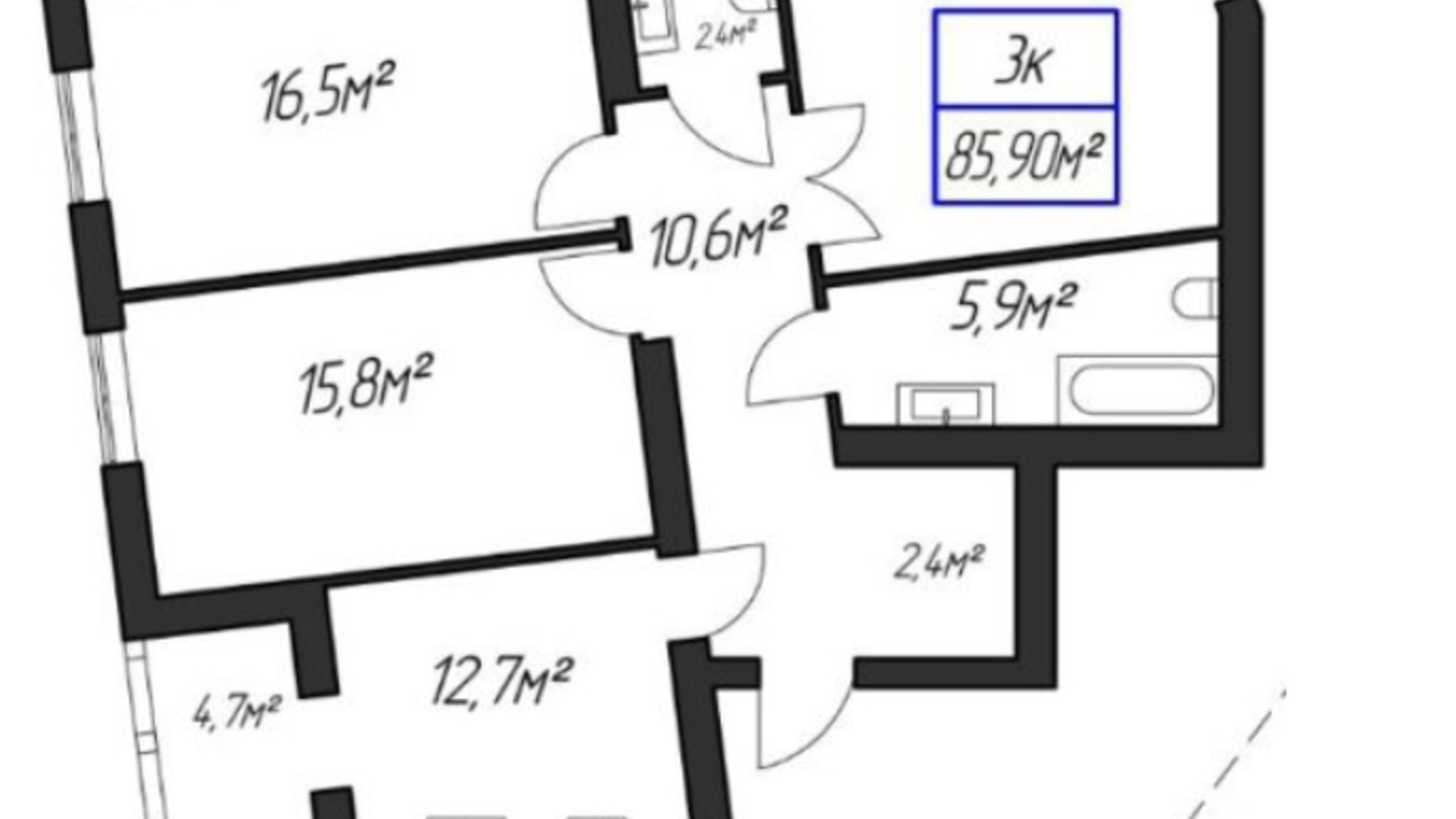 Планування 3-кімнатної квартири в ЖК Паркове містечко 85.9 м², фото 627702