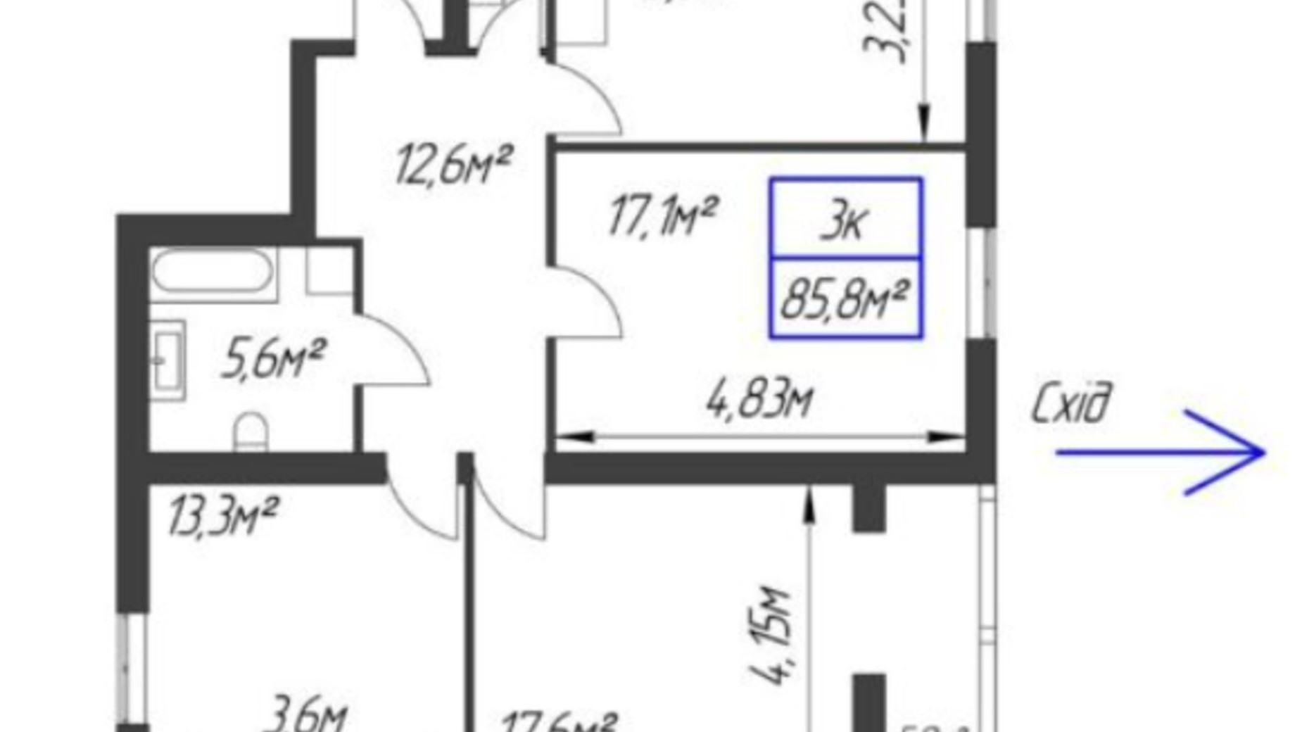 Планування 3-кімнатної квартири в ЖК Паркове містечко 85.8 м², фото 627704