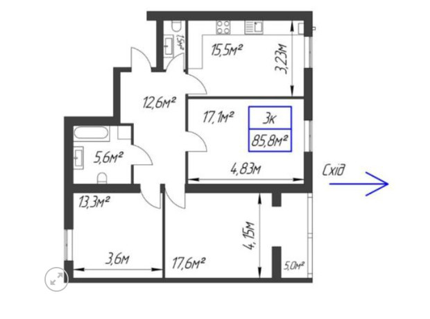 ЖК Паркове містечко: планировка 3-комнатной квартиры 85.8 м²