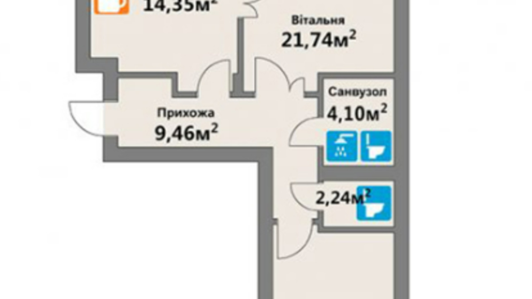 Планировка 2-комнатной квартиры в ЖК Эко-Дом на Надийний 75.01 м², фото 627728